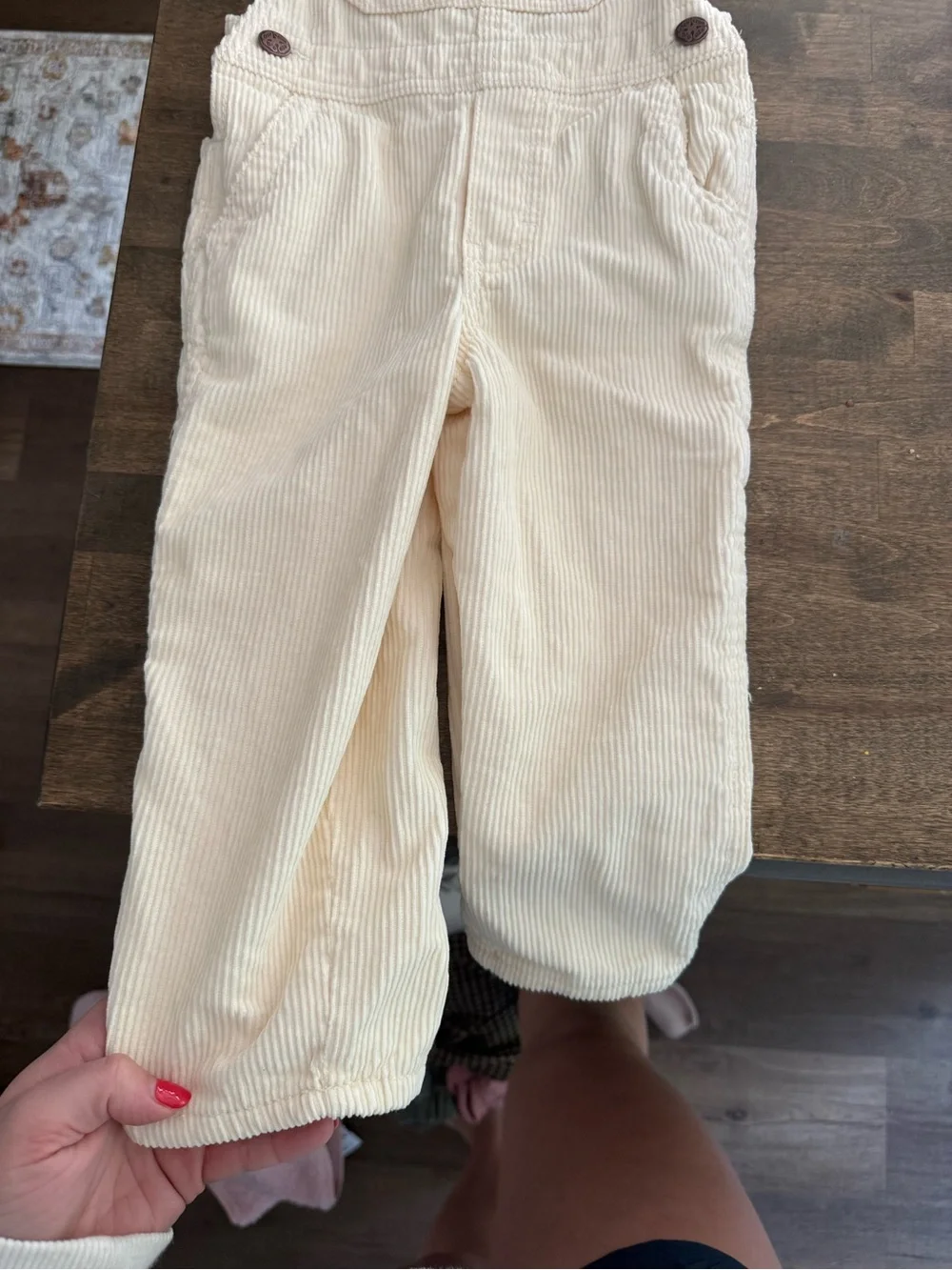 OshKosh B'gosh Cream Corduroy Overalls with Front Pocket